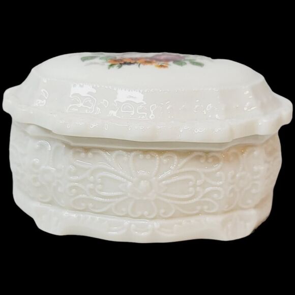 Vintage 1980s Floral Flowers Moriage Design Trinket Box - Picture 5 of 12